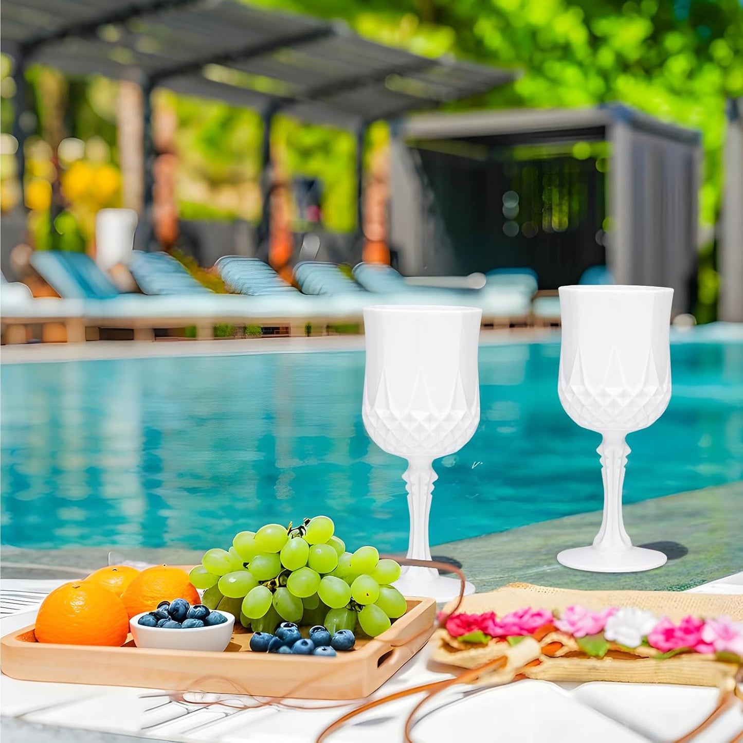 JLYLOL Plastic Vintage Wine Glasses 7OZ Plastic Goblets Vintage Drinking Glasses 12PCS Retro Wedding Glassware Water Goblets Reusable Drinking Cups for Party,Reception,Celebration,Bar,Whiskey(White)