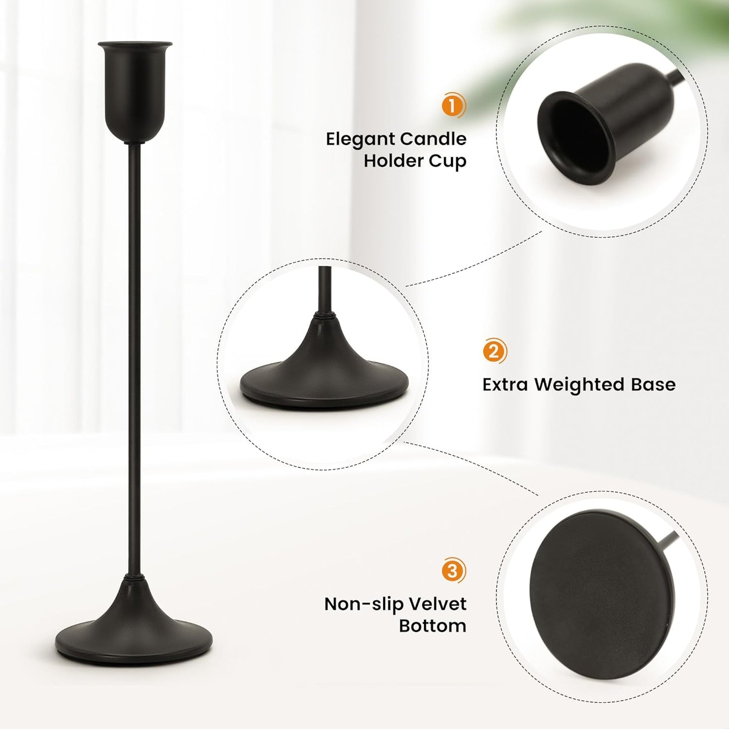 6 Pcs Black Candle Holders Set, Vintage Home Decor – Modern Taper Candlestick Holders for Wedding, Table Centerpieces – Great Gift for Halloween Decor,Thanksgiving Day & Christmas Season