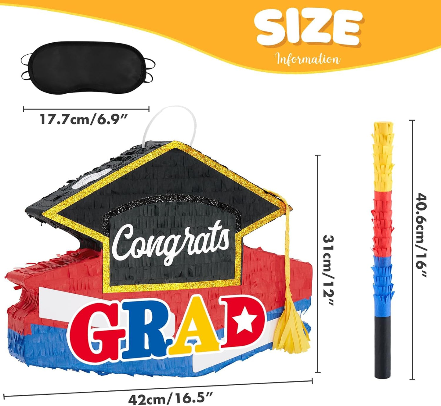 WERNNSAI Graduation Piñata - Graduation Party Game Supplies Graduation Cap Piñata with Blindfold and Bat for Kids Boys Girls Kindergarten Elementary College Party Decoration (12.5" x 16.5" x 3")
