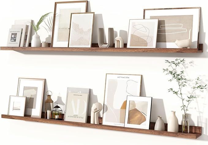 Fun Memories Picture Ledge Shelves Set of 2, 55 Inch Rustic Wall Mounted by FunMemories