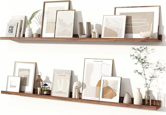 Fun Memories Picture Ledge Shelves Set of 2, 55 Inch Rustic Wall Mounted by FunMemories