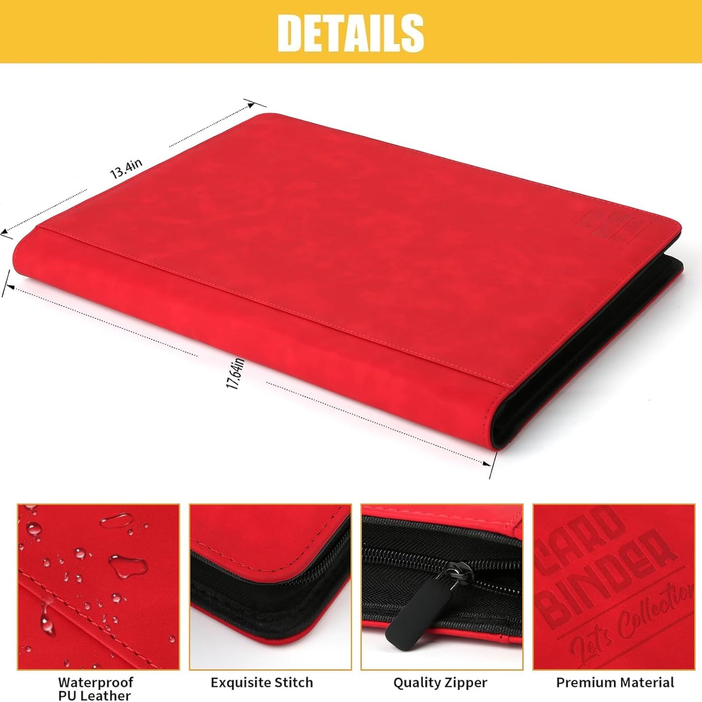 Premium Ringless Trading Card Binder - 1024 Capacity, 16 Side-Loading Pockets per Page, Archival Quality Protection & Anti-Slip Spine for TCG, MTG, Sports Cards (Red)