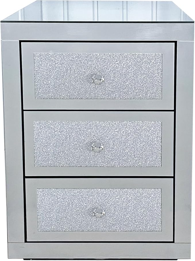 3-Drawer Mirrored Nightstand Bedside Table, Modern Mirrored End Side Table - Image 6