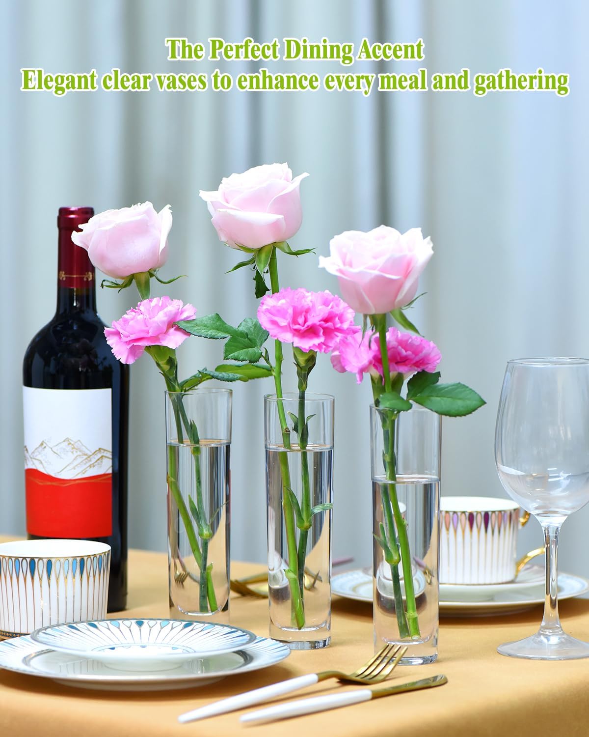 Glass Cylinder Vases for Centerpieces – Set of 16 Handmade Clear Flower Vase 7.48" Tall,Wedding Table Decor for Single Rose Bud Vases,Small Vases Home Decor,Floreros,1 Brush