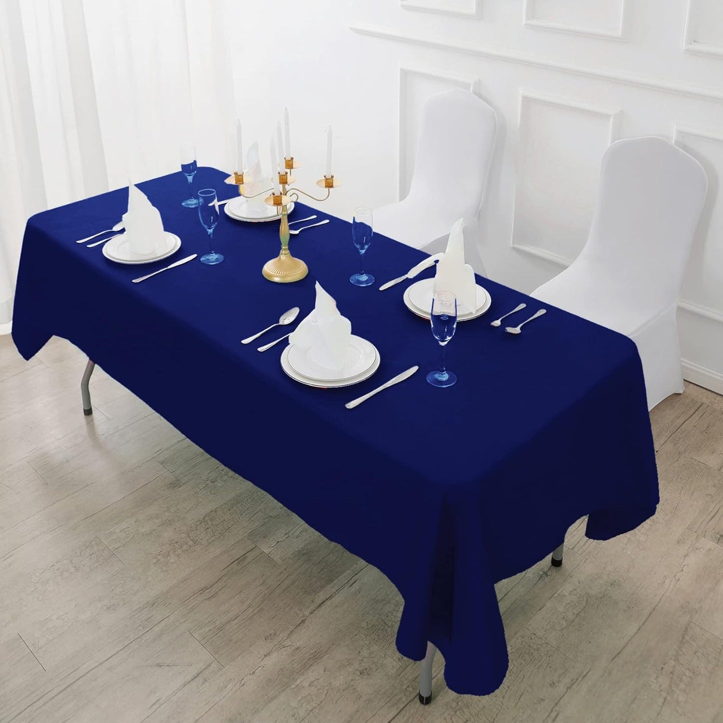 Fokitut 2 Pack Waterproof Rectangle Tablecloth, 90x132 Inch,Stain Resistant and Wrinkle Polyester Table Cloth, Fabric Table Cover for Kitchen Dining, Wedding, Party, Holiday Dinner-Royal Blue