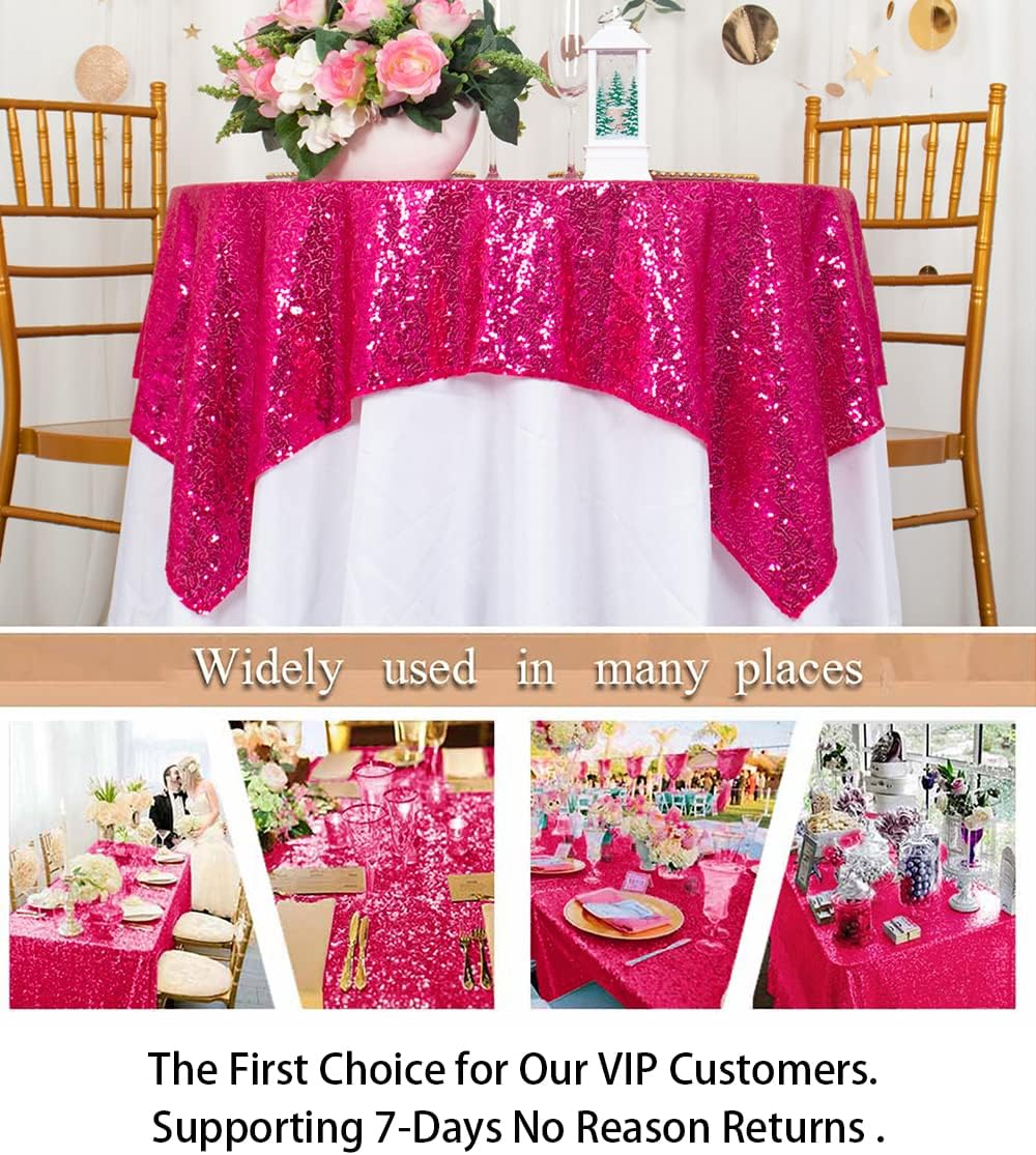 ShinyBeauty Sequin Tablecloth 54x54 Inches - Hot Pink Glitter Table Cover for Dining, Birthday Wedding Party Decorations, Reusable Sparkling Table Overlay Event Decoration