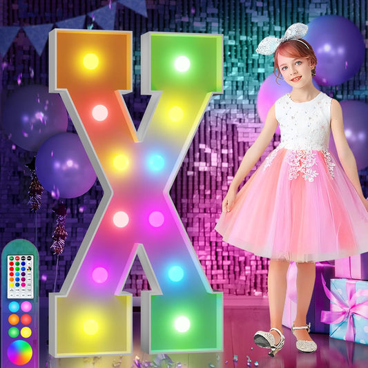 imprsv 4FT Colorful Marquee Light Up Letters X, 18 Colors Large Light up Letters Alphabet Sign with Remote, Large Marry Me Sign, Birthday Party Decorations Baby Shower Anniversary Wedding Decoration