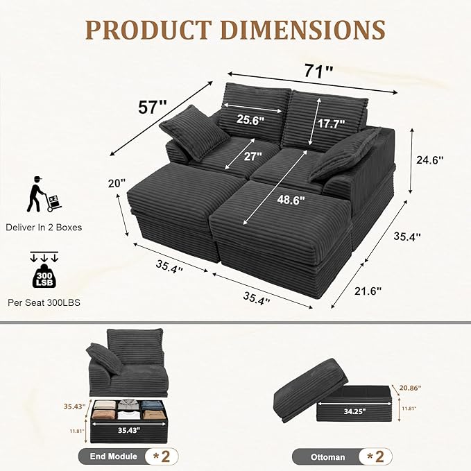 Upgrade Boneless Couch with Storage, Extra Deep&High Seat Modular Sectional - Image 2