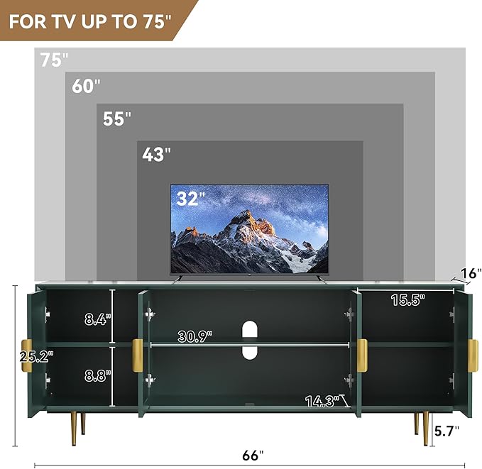 ARTPOWER TV Stand with Storage, Under TV Cabinet with Glass Door, TV Console - Image 2
