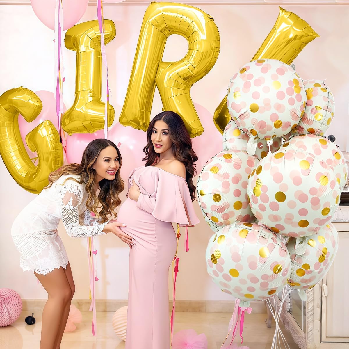 10 Pcs Pink Polka Dot Foil Balloons, 18" Foil Round Balloons with Pink Gold Dots, Helium-Friendly Foil Balloons for Women Girls Birthday Decor, Baby Showers, Bridal Shower, Bachelorette Party, Wedding