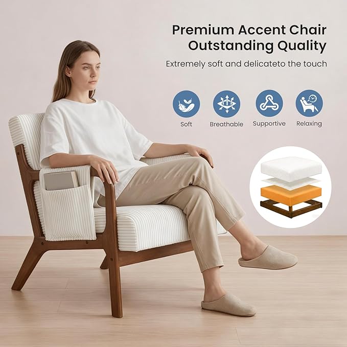 DUMOS Mid Century Modern Accent Chair, Upholstered Armchair - Image 5