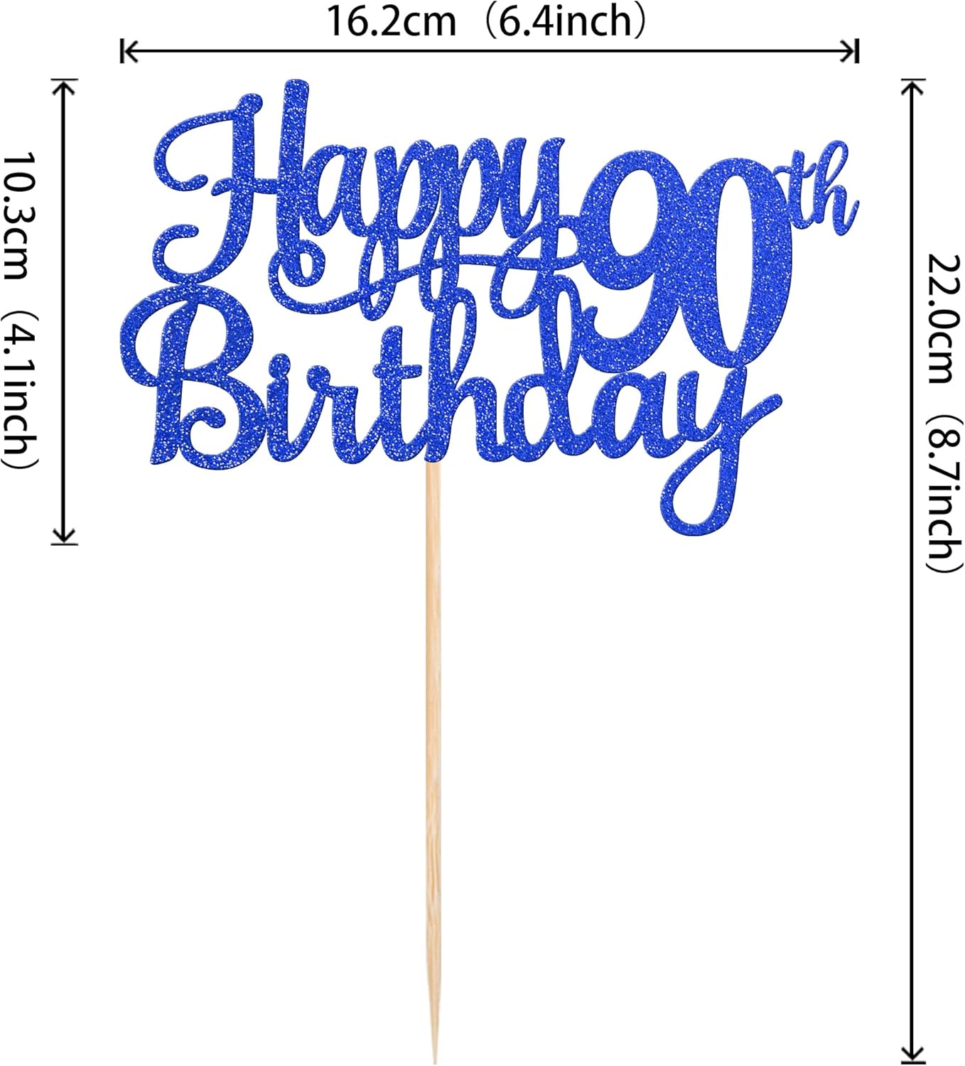 1 PCS Happy 90th Birthday Cake Topper Glitter Cheers to 90 Years Birthday Cake Pick Ninety 90 Fabulous Cake Decoration for Happy 90th Birthday Theme Party Decorations Supplies Blue