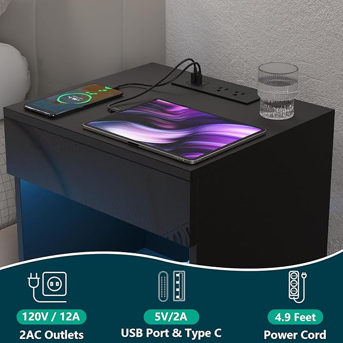 HOMMPA Open Shelf LED Nightstand - Image 3