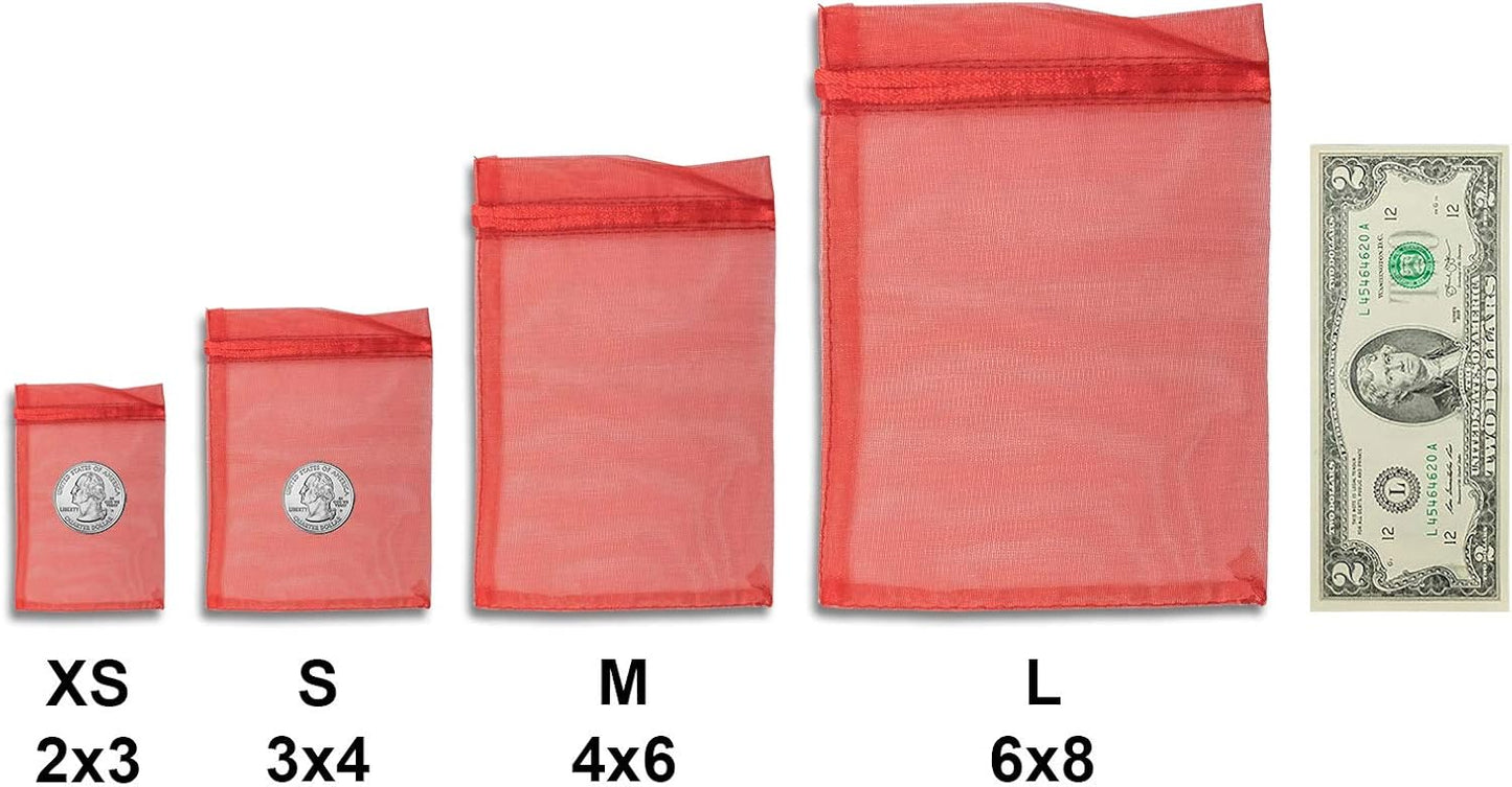 TheDisplayGuys 100-Pack XS 2" x 2 3/4" Red Sheer Organza Gift Bags with Drawstring, Jewelry Candy Treat Wedding Party Favors Mesh Pouch
