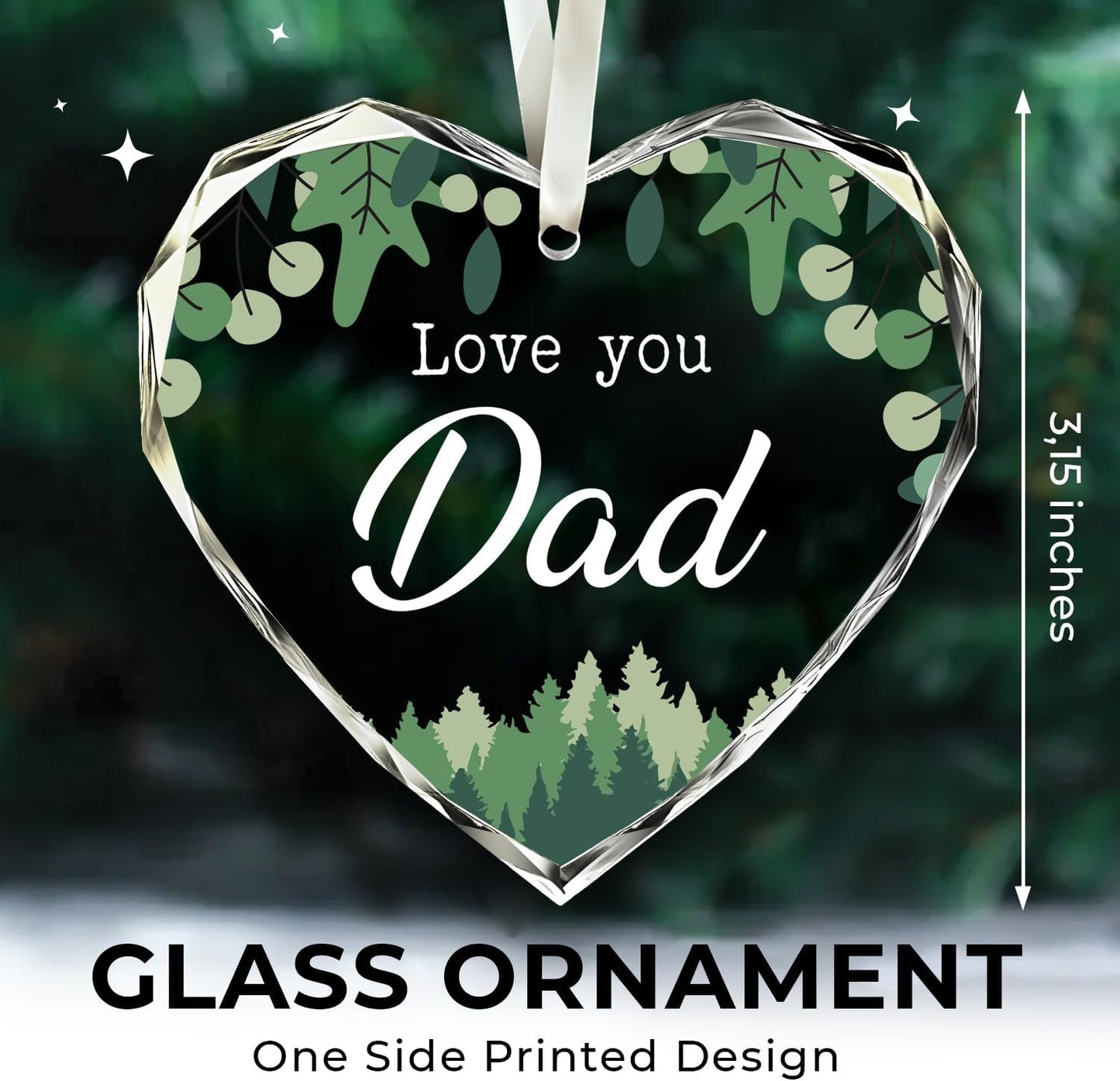 NewEleven Gifts for Dad, Love You Dad Gift Keepsake, Father Birthday Gift, Fun Birthday Gifts for Papa from Daughter, Son - Glass Heart Christmas Ornament