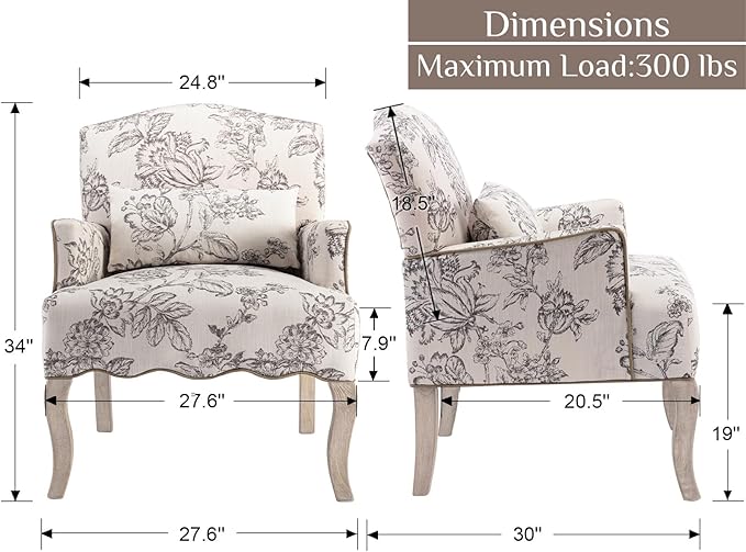 Shunzhi Floral Accent Chairs Farmhouse Upholstered Armchair Linen Reading Chair - Image 2