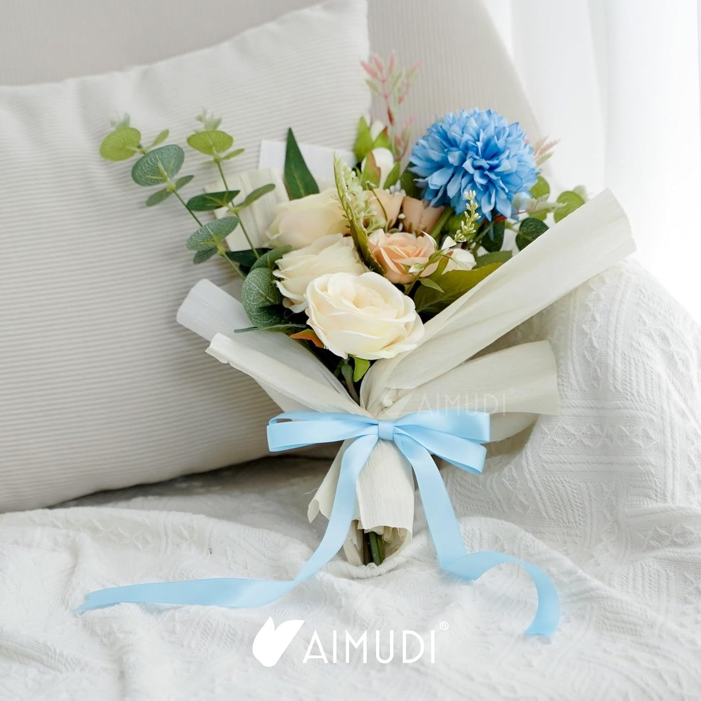 AIMUDI Baby Blue Bows 5 × 10" Satin Bows for Gift Wrapping Twist Tie Bows Premade Ribbon Bows for Bouquets Invitations Baskets Crafts Wreaths Wedding Birthday Baby Shower Party Decorations, 36 PCs