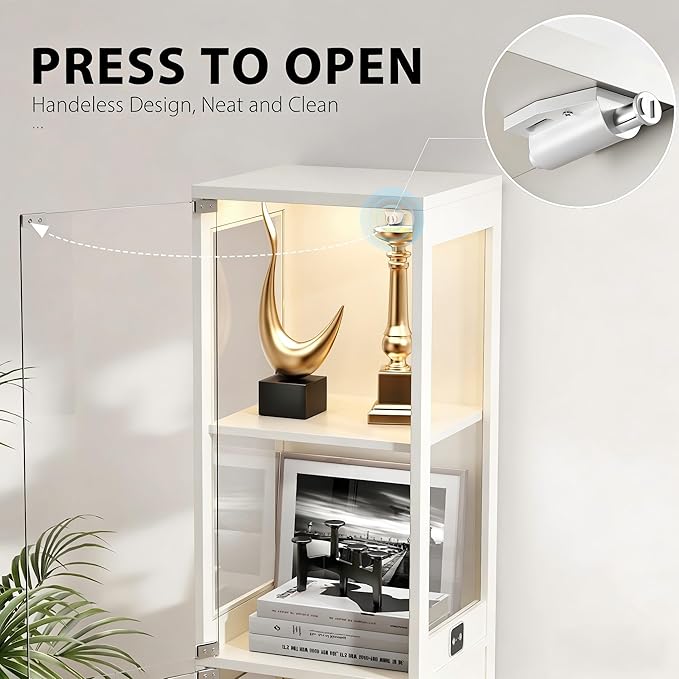 Display Cabinet with Glass Doors, Display Case with Lights and Human Body Sensor - Image 4