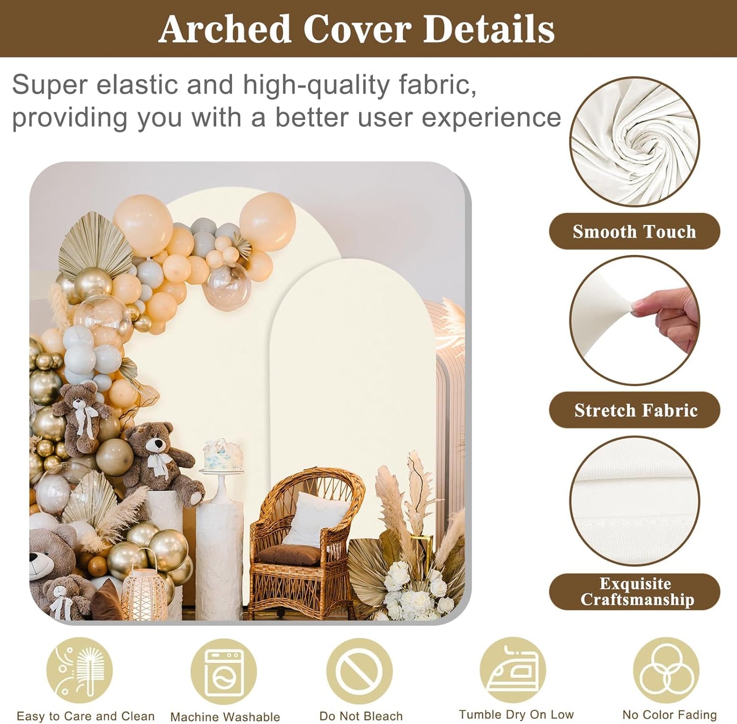 Wedding Arch Backdrop Stand and Cover Set(7.3FT,6FT)Set of 2,Metal Balloon Arch Stand Frame for Wedding Birthday, Party, Baby Shower, Graduation Ceremony, Beige