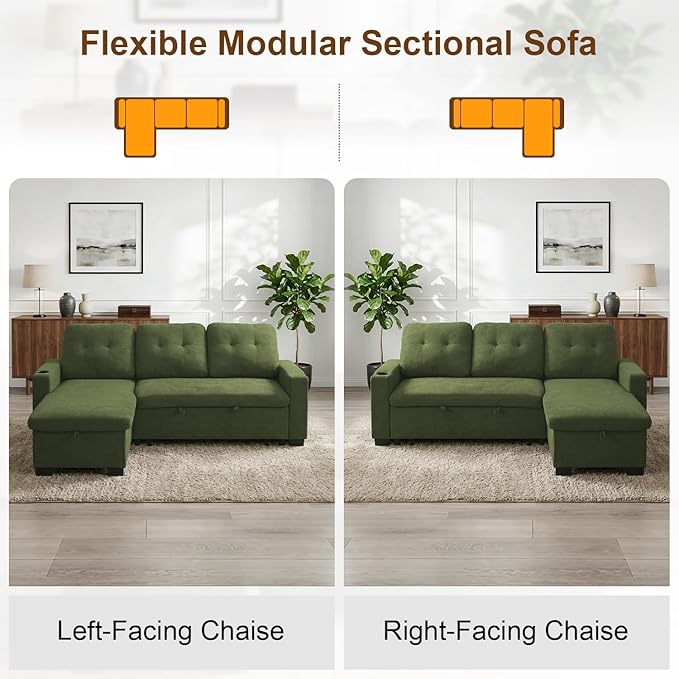 KCGKCG 82" L Shaped Sleeper Sofa Bed, Pull Out Sectional Couch - Image 7