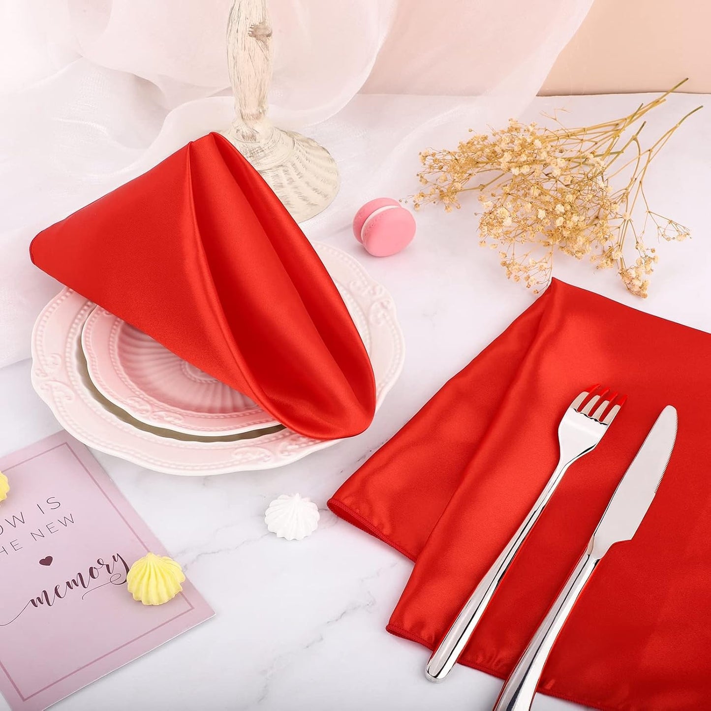 Aneco 16 Pack Square Satin Napkin Bright Silk Table Napkin Soft Smooth Fabric Table Napkin for Wedding Banquet Party Decoration, Red, 17 x 17 Inch