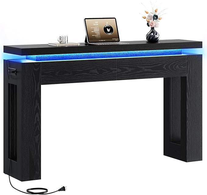 LIKIMIO Console Table with Drawers, Modern Entryway Table with LED Lights and by LIKIMIO