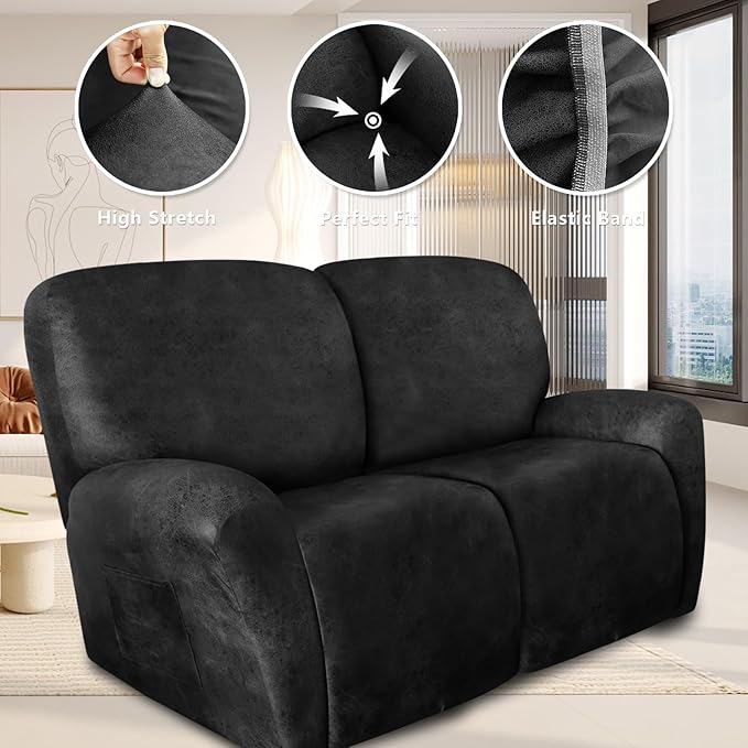 ANARACHON Loveseat Recliner Cover Leather Look Recliner Loveseat Covers - Image 5