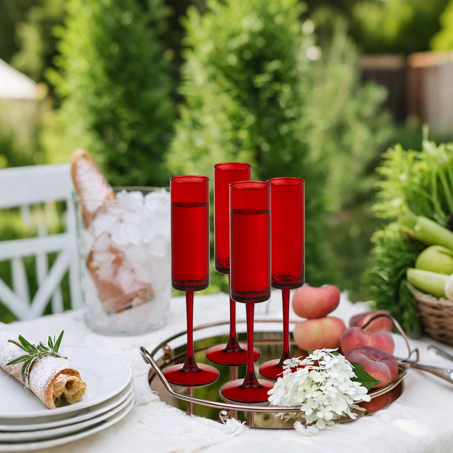 6 Pieces Red Champagne Flutes 6 OZ Straight Sided Wine Glasses Champagne Long Stem Drinking Colored Glasses,Set of 6 Hand Blown Champagne Flutes Goblets for Wedding Cocktail Cups,Cava, Prosecco