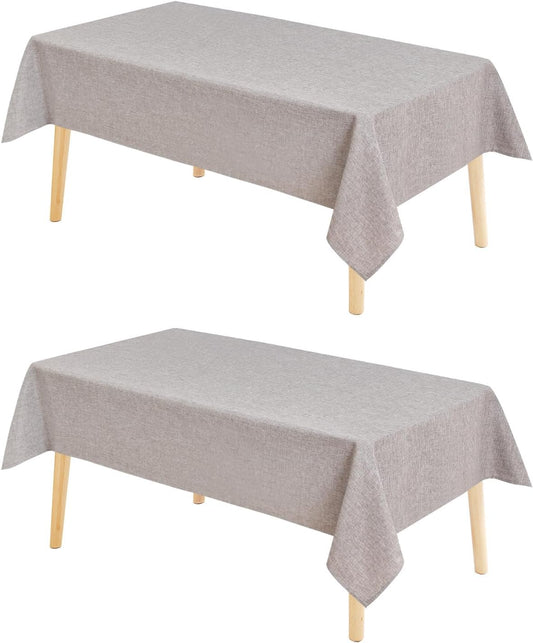 Hiasan 2 Pack Faux Linen Rectangle Tablecloth - Wrinkle and Stain Resistant Washable Table Cloth for Kitchen Dining Room Holiday Table Cover for Party Dinner, Stone, 70 x 140 Inch
