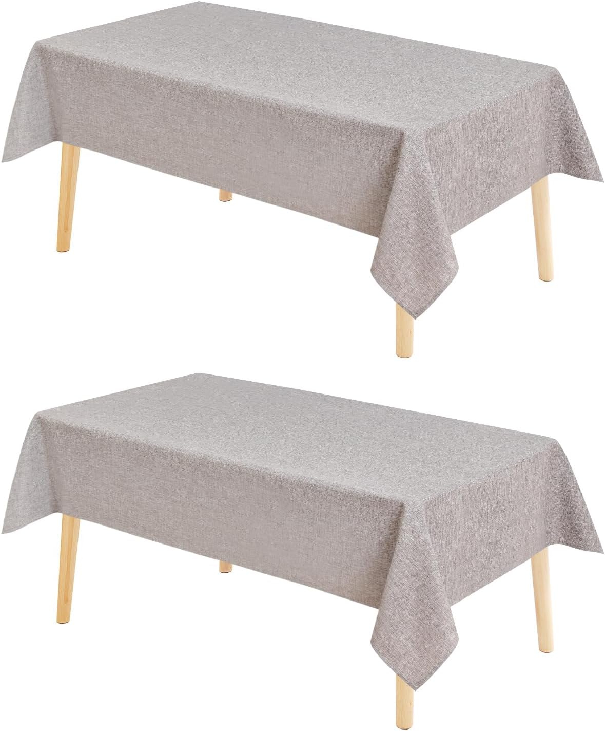 Hiasan 2 Pack Faux Linen Rectangle Tablecloth - Wrinkle and Stain Resistant Washable Table Cloth for Kitchen Dining Room Holiday Table Cover for Party Dinner, Stone, 60 x 84 Inch