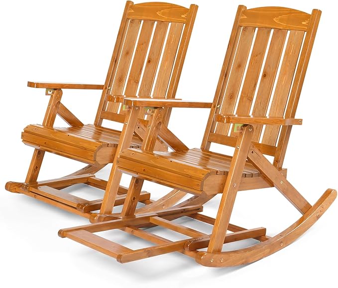 VINGLI Wooden Porch Rocking Chair, Heavy Duty Outdoor Rocking Chair by VINGLI