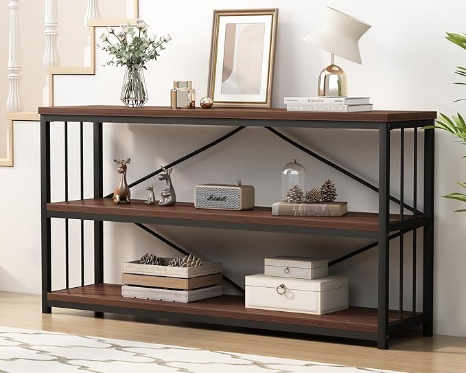 LVB Wood Console Entryway Table, Metal Wooden 3 Tier Sofa Table by LVB
