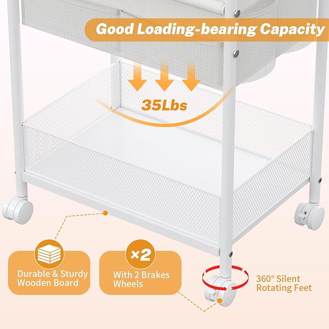 3-Tier Diaper Caddy Organizer & Rolling Cart, Metal Utility Cart - Image 2
