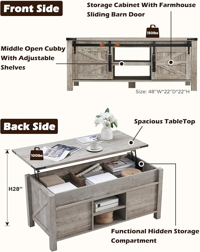 OKD 48" Farmhouse Lift Top Coffee Table - Image 2
