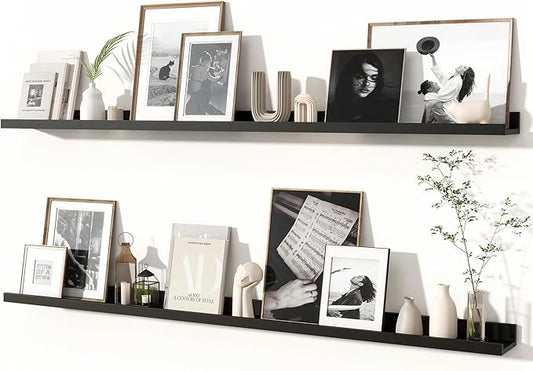 Fun Memories Picture Ledge Shelves Set of 2, 55 Inch Rustic Wall Mounted by FunMemories