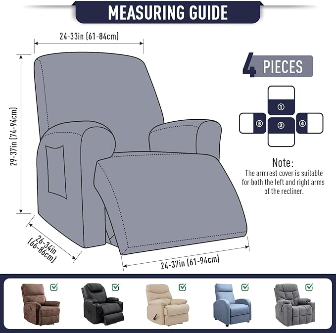 TAOCOCO Recliner Cover 4-Pieces, Recliner Stretch Sofa Slipcover, Recliner - Image 5