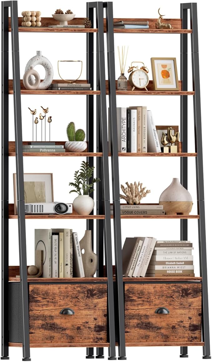 Furologee Bookshelf Set of 2, 6-Tier Ladder Shelf, Ladder Bookshelf by Furologee