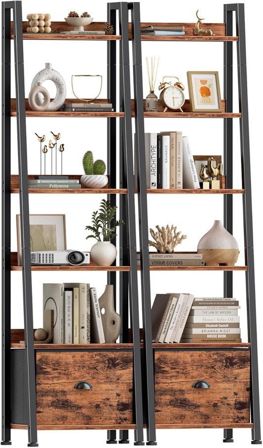 Furologee Bookshelf Set of 2, 6-Tier Ladder Shelf, Ladder Bookshelf by Furologee