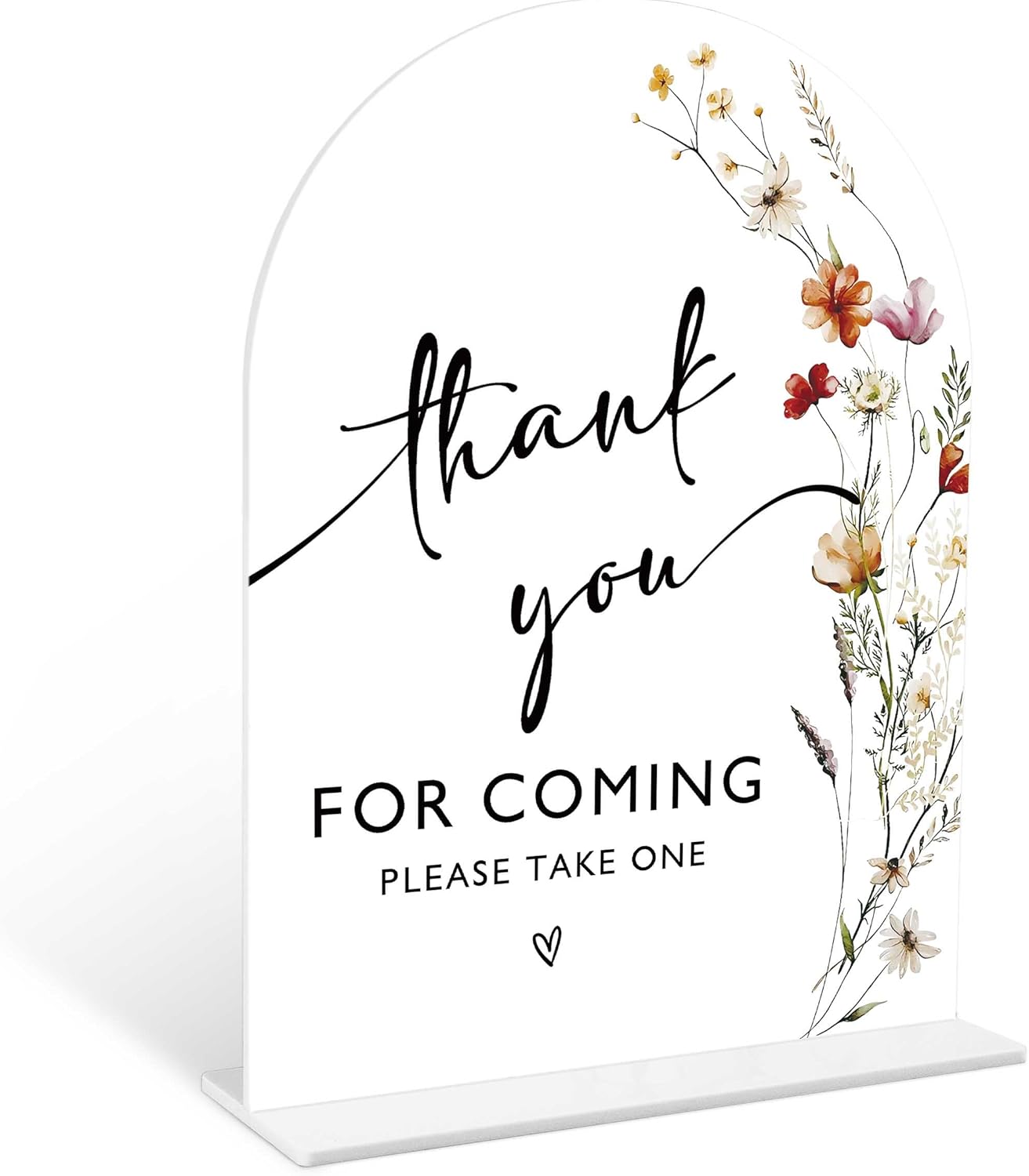 Boho Floral Thank You For Coming Sign, 6 x 8 Inch White Arch Acrylic Wedding Sign with Holder, Wedding Sign for Ceremony and Reception, Wedding Decoration, Wedding Supplies - BX03