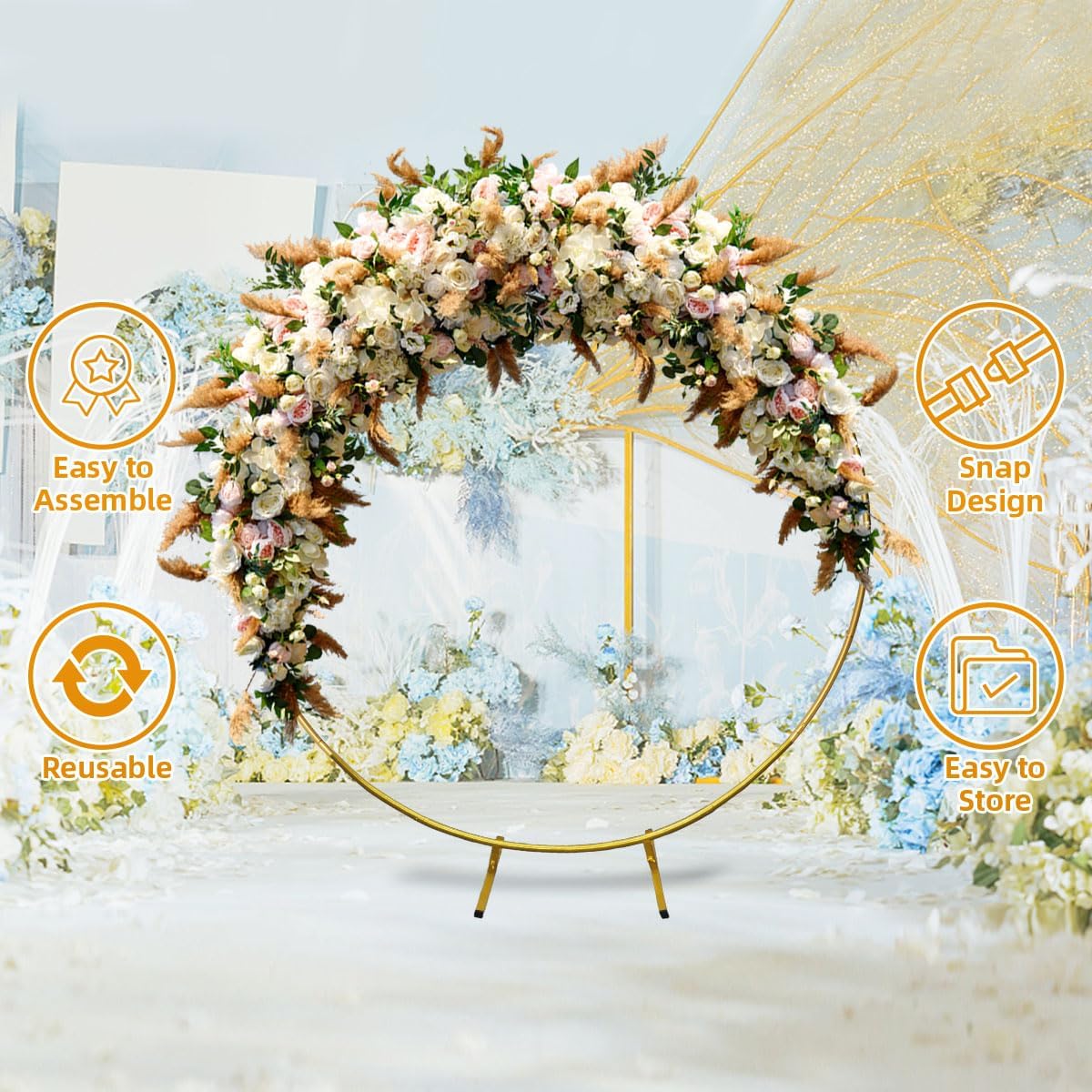 Round Backdrop Stand Circle Arch, 6.5ft Golden Metal Balloon Arch Kit for Party Decoration Wedding Arch Flower Ring Stand Harfirbe