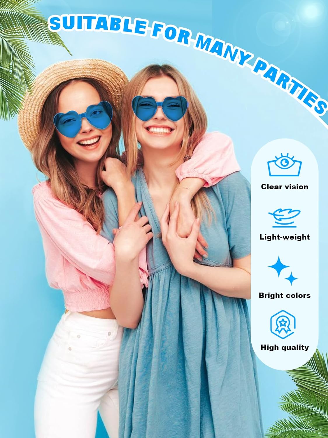 12 Pairs Heart Shaped Sunglasses for Women Colorful Glasses Fun Trendy Transparent Heart Sunglasses Party Favor (1 Pair-Blue)