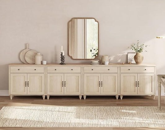 WAMPAT Buffet Cabinet with 8 Doors and 4 Drawers, Large Coffee Bar Table Wood by WAMPAT