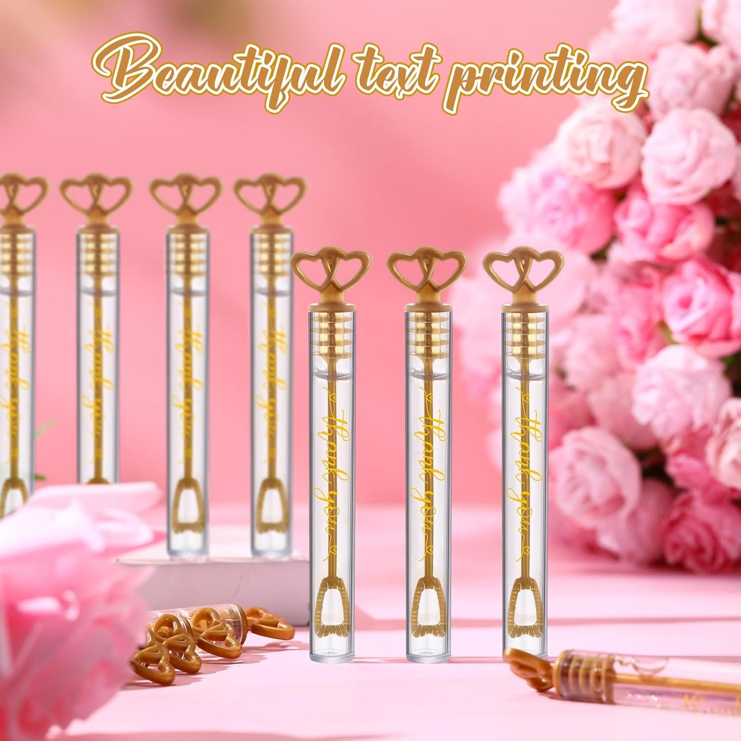 150 Pcs Bubble Wands Bulk for Wedding Party Mini Heart Wand with Bubble Solution for Wedding Bridal Showers Valentine Anniversary Graduation Birthday Supplies(Gold,Thank You)