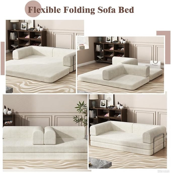 Garvee 78" Convertible Sleeper Sofa Bed, Plush Corduroy Futon Loveseat - Image 5