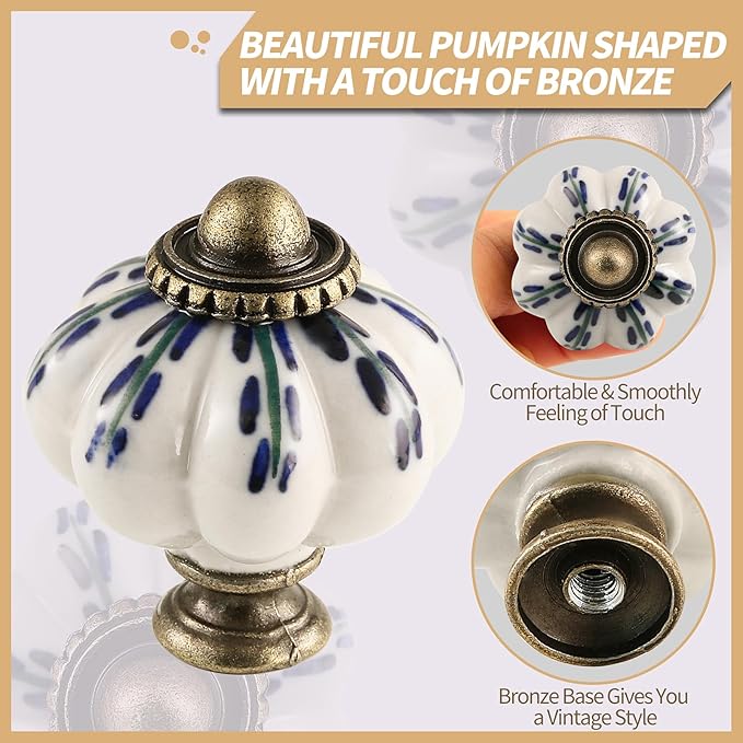 Ivory Pumpkin Knobs 6 Pack Ceramic Cabinet Knobs Vintage Drawer Pulls - Image 3