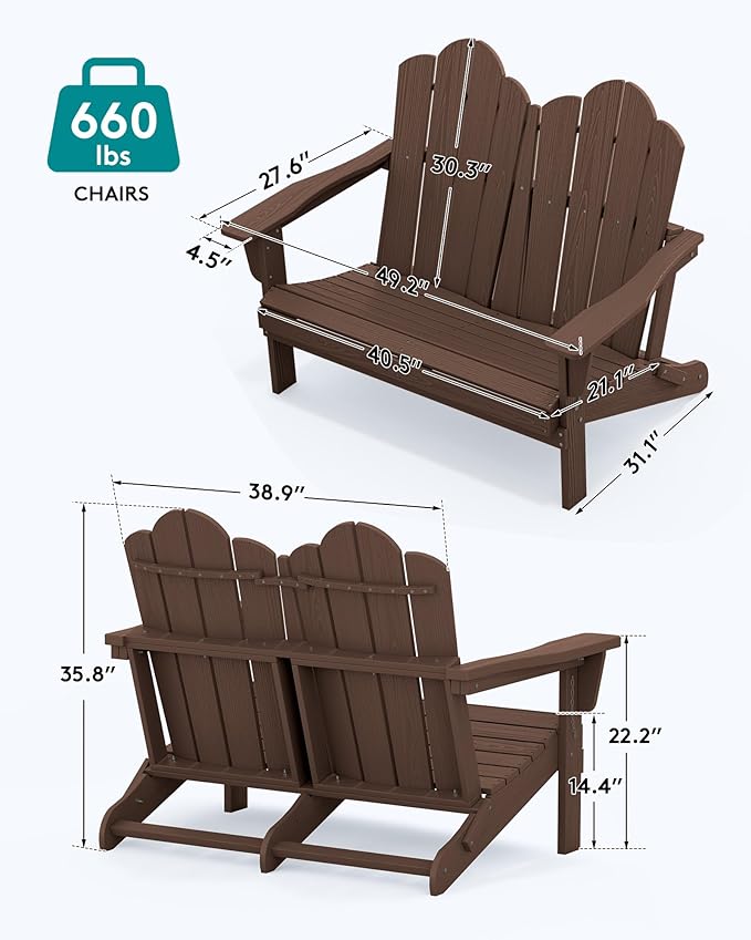 SERWALL Folding Adirondack Bench, HDPE All-Weather Adirondack Loveseat - Image 5