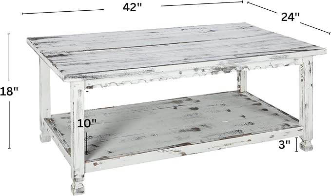Country Cottage 42-Inch Farmhouse Coffee Table - Image 3