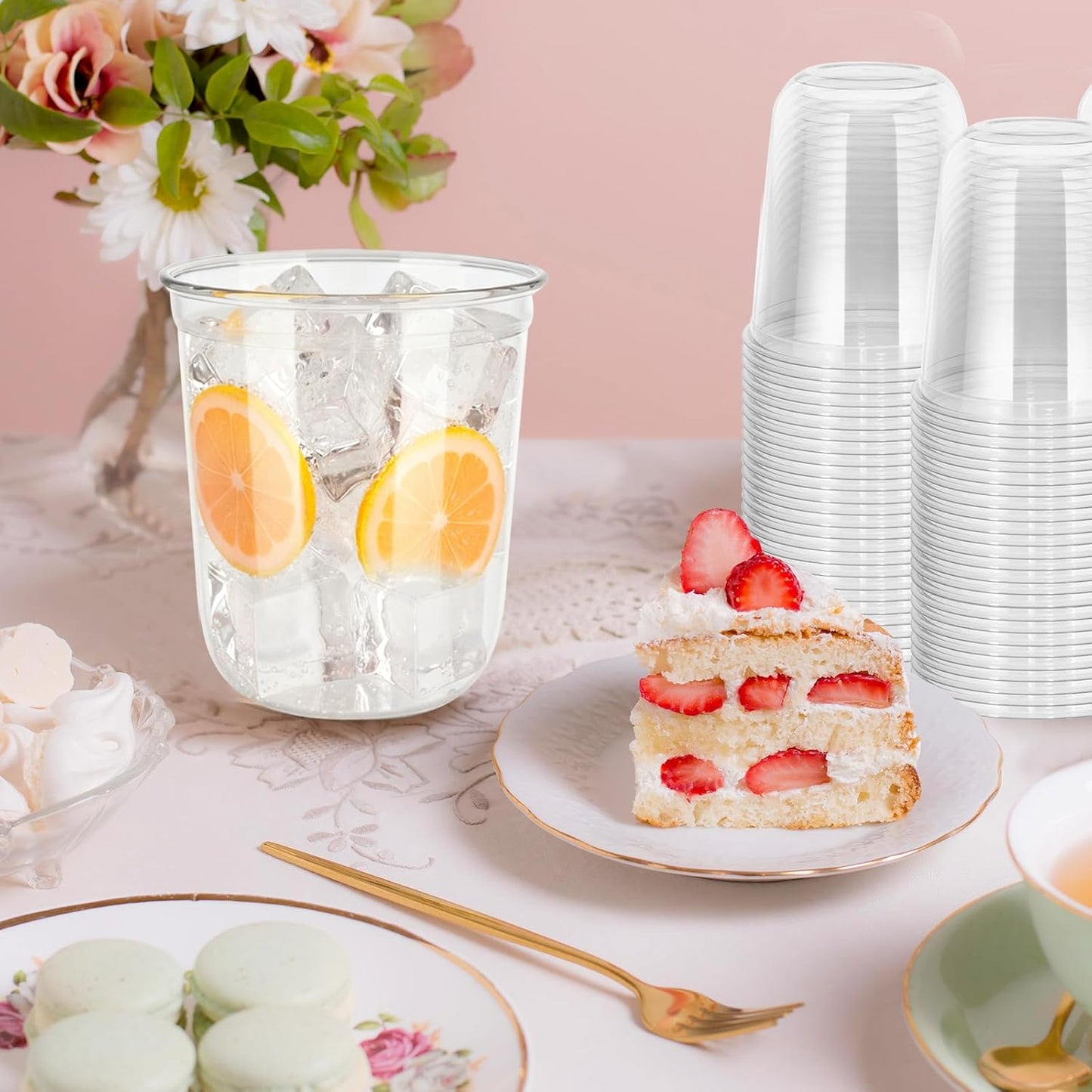 60 Pcs Disposable Stemless Clear Glasses 12 oz NATURAL Arc Crystal Plastic wine glasses Clear Classic Pet Cup for Meeting Weddings Birthdays Cocktail Christmas Party Supplies