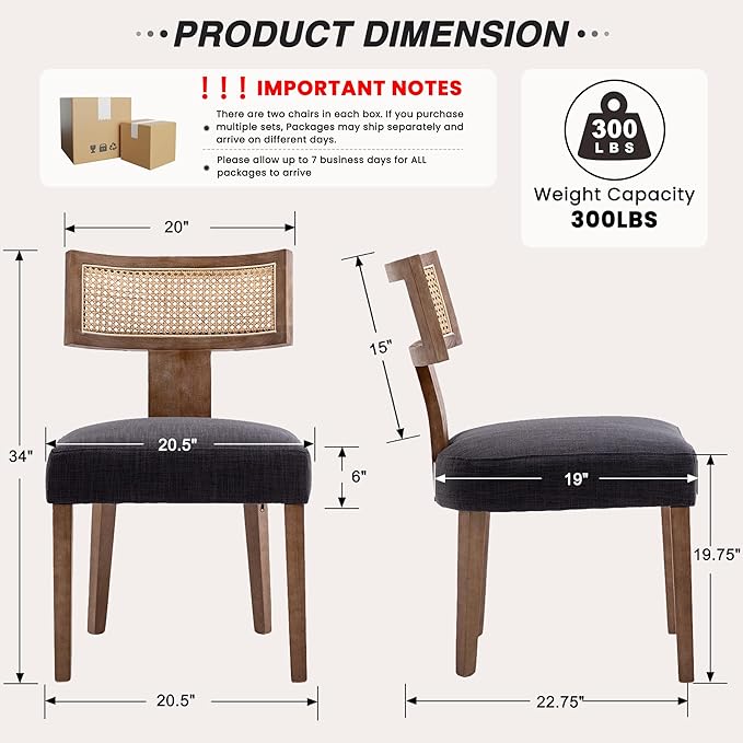 HNY Mid Century Modern Rattan Dining Chairs Set of 4, Farmhouse Linen - Image 2