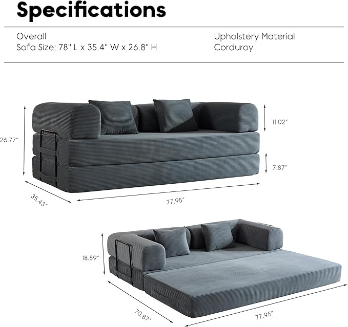 ZEIINPA Comfy Convertible Folding Mattress Couch, Floor Sofa Bed - Image 2